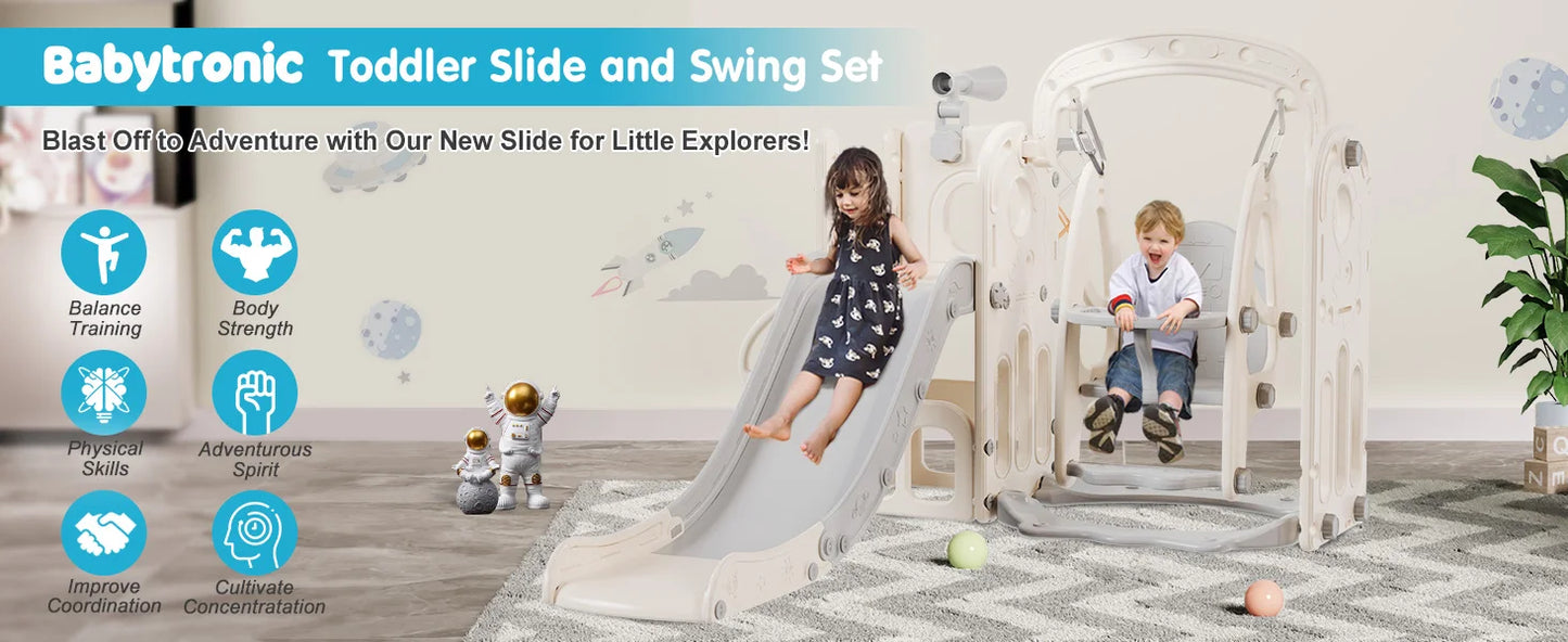 Toddler Slide and Swing Set, Indoor Outdoor 6 in 1 Kids Slide for Toddlers Age 1-3, Toddler Playset Toddler Playground with Clim