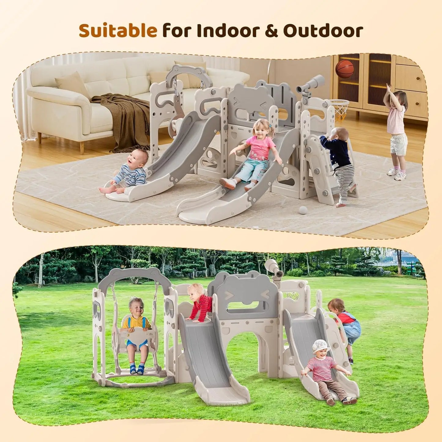 Toddler Swing and Slide Set, 10-in-1 Toddler Indoor Playground Outdoor Toys Set for Backyard, with Basketball Basket