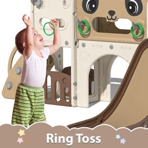 Toddler Slide and Climber Set Indoor Outdoor Slide Playset for Kids Age 1-8, Freestanding Backyard Playground with RNG Toss, Bas