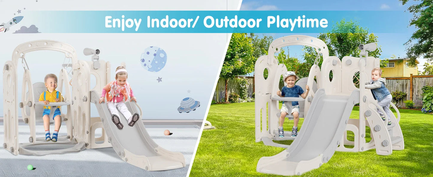 Toddler Slide and Swing Set, Indoor Outdoor 6 in 1 Kids Slide for Toddlers Age 1-3, Toddler Playset Toddler Playground with Clim